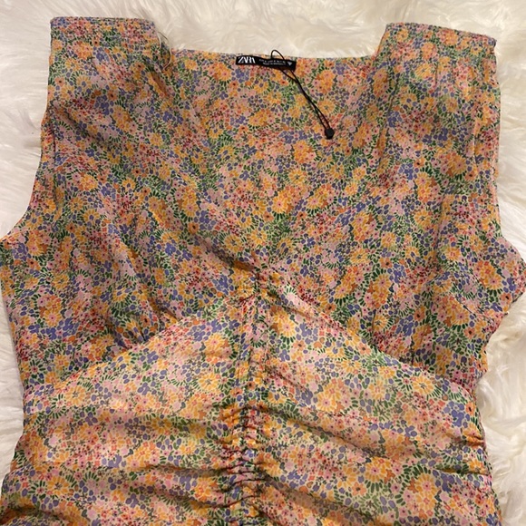 Zara Floral Summer Mini Ruched Fitted Dress Size Small NWOT - Picture 2 of 5